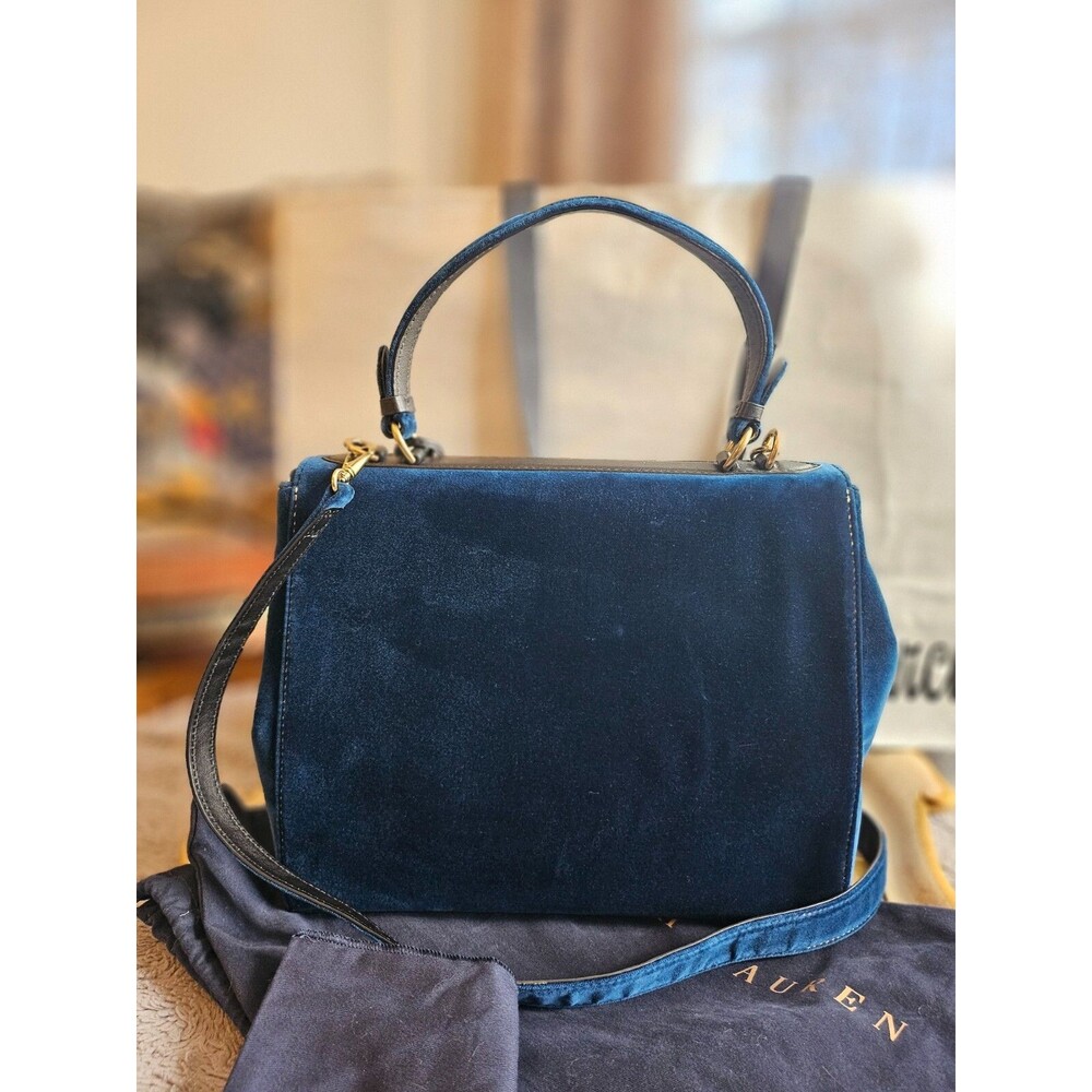 Ralph Lauren Tiffin 33 Velvet Top-Handle Bag, Prussian Blue, NWT - Picture 2 of 16